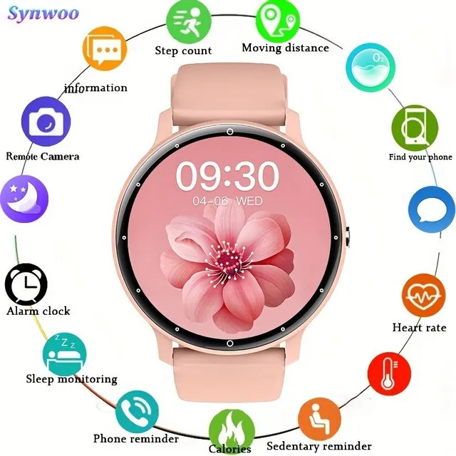 Smart watch 1.39", fully touch screen, sports fitness functions, waterproof IP67, music control, remote camera control, wireless calls - Unisex