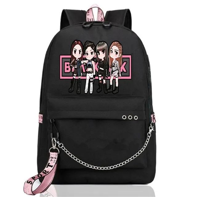 Mochila escolar con cadena en el bolsillo inferior - Blackpink 16