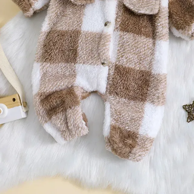 Dětská teplá kombinéza s dlouhým rukávem a knoflíky pro novorozence a batolata (0-24 měsíců)