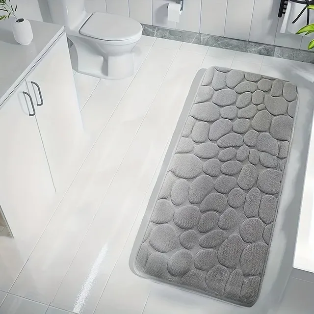 Set of 3 pieces of bathroom mats made of memory foam, anti-slip bath rug, U-shaped toilet mat, soft comfortable shower carpet, bath mat with stone printing monochrome, bathroom decoration, bathroom decoration, kitchen