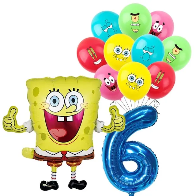 Narodeninová sada balónov s číslom a SpongeBobom a jeho priateľmi - modrá