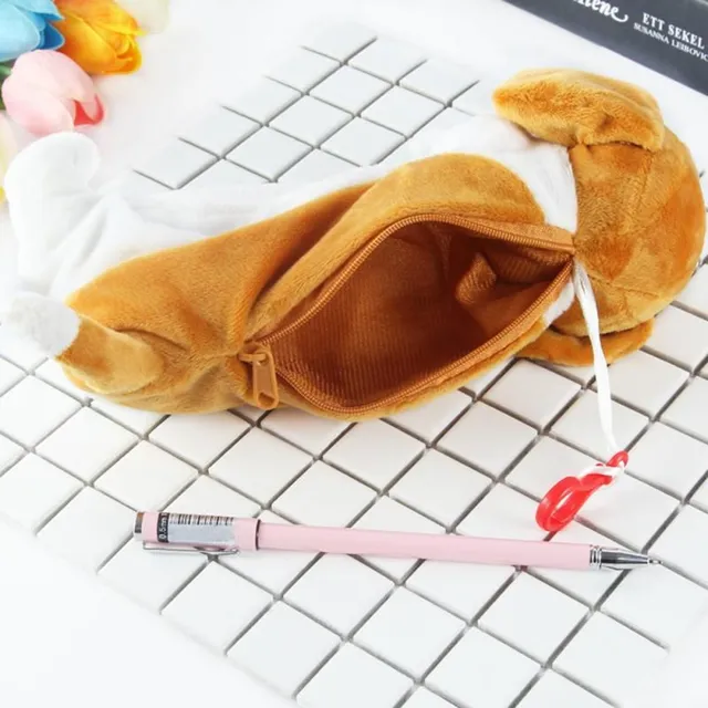 Plush school pencil case for crayons or markers in the shape of a dog