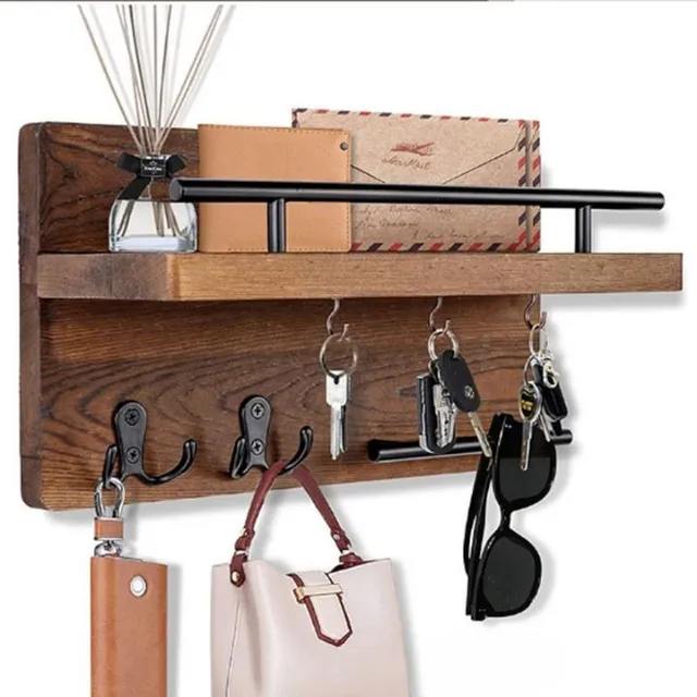 Wall mounted mail organiser with hooks