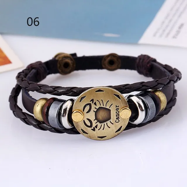 Unisex leather bracelet with zodiac sign