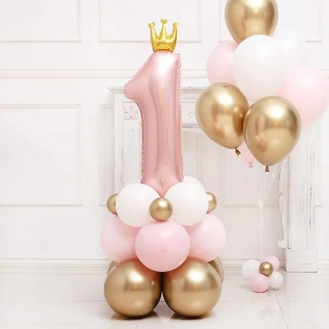 Baby party balloons in the shape of a one for the first birthday
