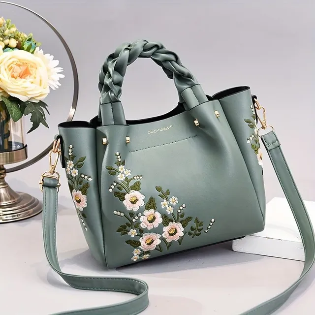 Elegant bag with floral embroidery and removable strap