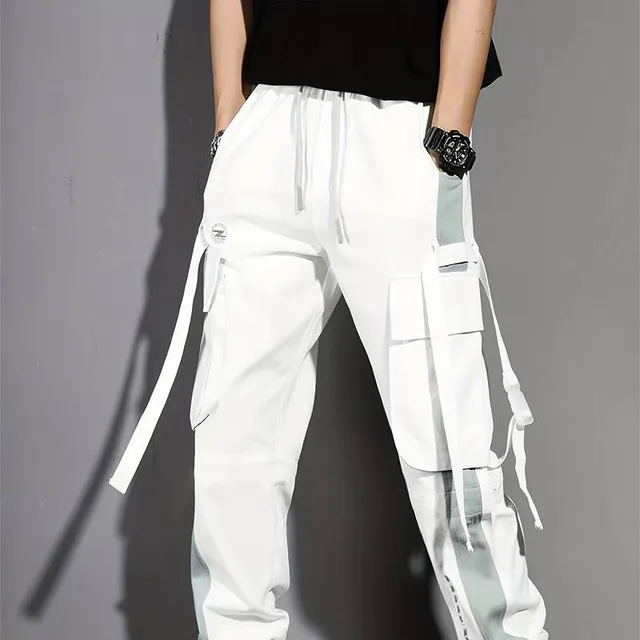 Colorful cargo pants with pockets and ribbons - ideal for casual look and everyday wearing