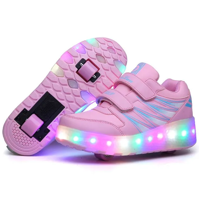 Detské moderné svietiace topánky LED s kolieskami 31 dj026-pink