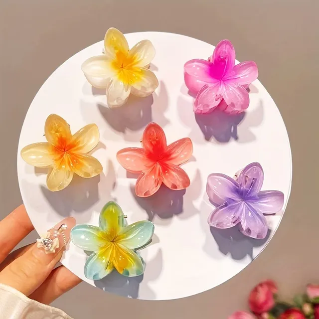 1/6pcs Épingles à cheveux élégantes avec fleurs de plumeria en couleurs pastel