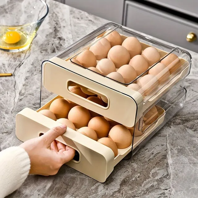 1pc Large capacity egg tray with double drawer for keeping fresh