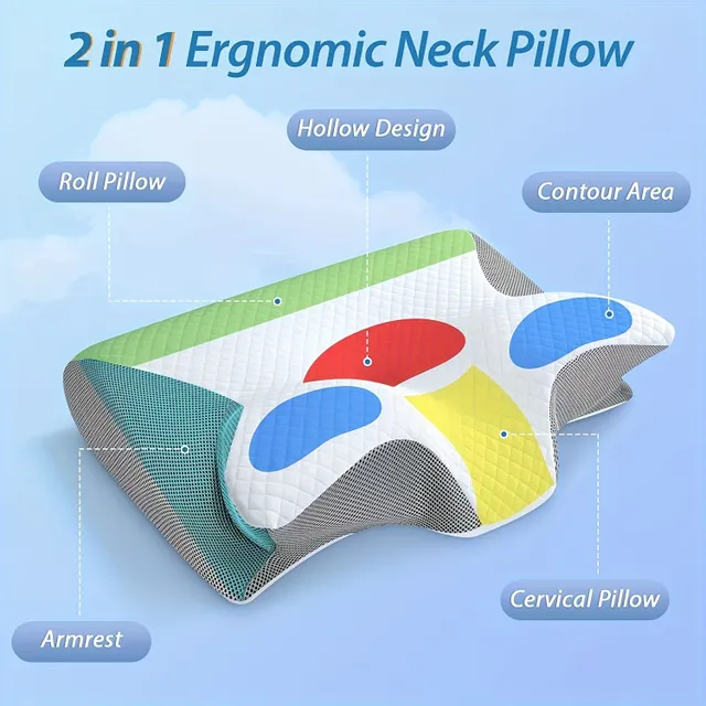 Carrot spine pillow with memory foam, for neck and shoulder pain relief, adjustable, ergonomic, orthopedic, shaped, with removable cover