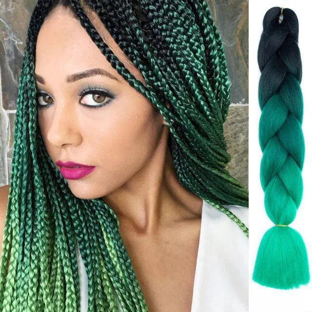 Multicoloured kanekalon hair in braids - multiple colours