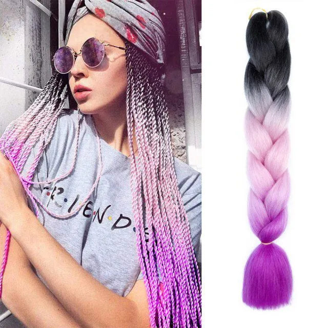 Multicoloured kanekalon hair in braids - multiple colours