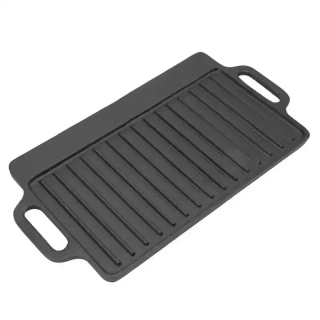 Double-sided cast iron grilling and teppanyaki pan with rectangular shape