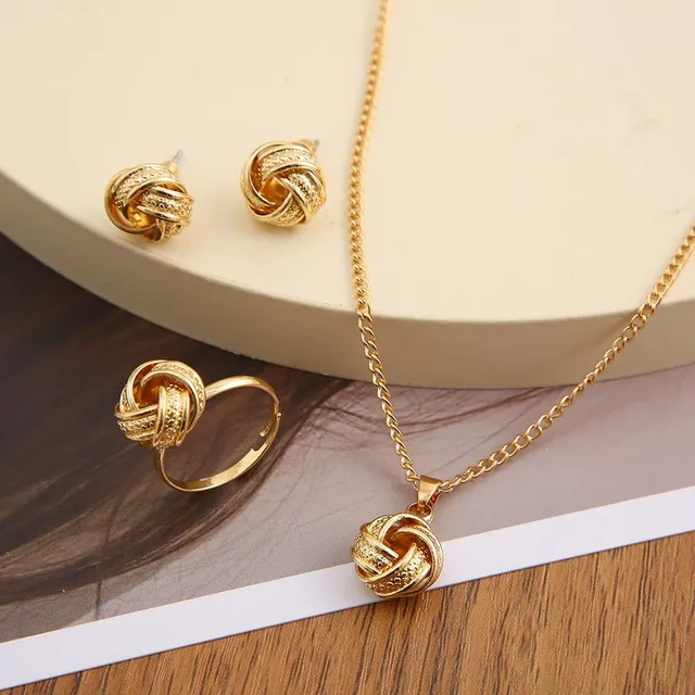 Luxury set of necklace, earrings and ring in gold with Jaromieju design pendants