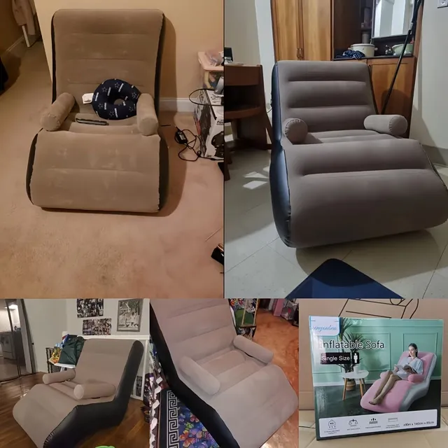 S-alakú felfújható fotel műbársony felülettel - nyugágy otthoni, kemping és szabadtéri használatra