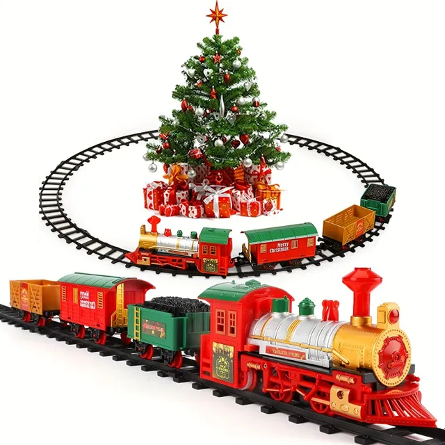Vianočná vlaková súprava s elektrickým pohonom okolo stromu pre deti - Zvukové efekty, vagóny a stopy - Hračky pre chlapcov a dievčatá - Ideálny vianočný darček, Halloween a Vďakyvzdanie