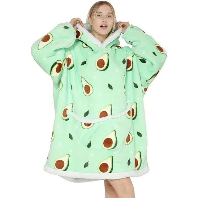 Pătură purtabilă cu glugă cu model de avocado pentru femei și bărbați