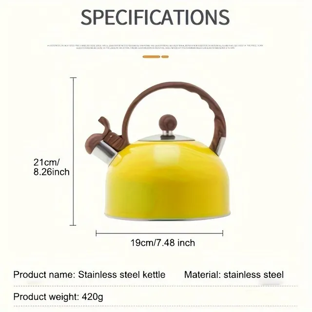 1pcs 2,5L Yellow Stainless steel Bell Kettle, Small Tea Kettle With Handle For Internal I Outdoor Use, Gifts For Friends