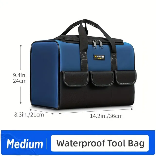 Pevná taška na náradie so širokým otvorom na ukladanie náradia, prenos a organizáciu, taška na náradie pre človeka, široká diera s vnútornými vreckami