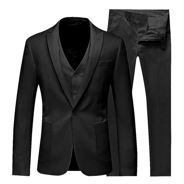 Set de lux pentru barbati Victor Vest + Jacheta + Pantaloni black l