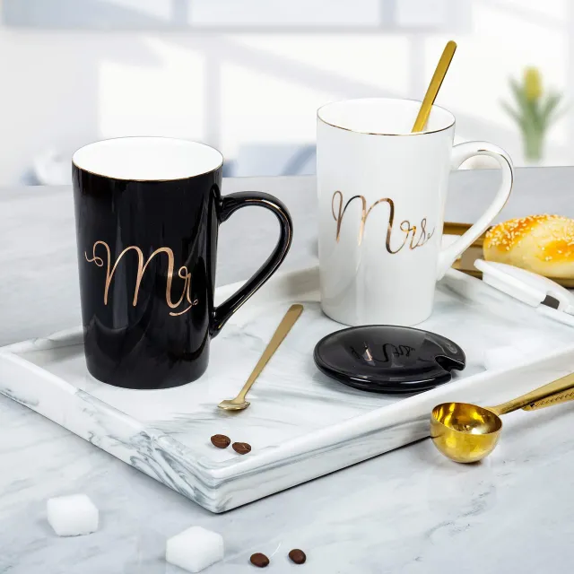 Ensemble de tasses à café Monsieur et Madame, cadeaux de mariage uniques pour les mariés, cadeau d'anniversaire pour lui et elle, cadeaux de fiançailles pour lui et elle, pour les parents pour la Saint-Valentin