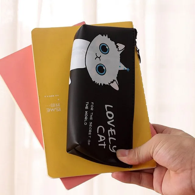 Original minimalist popular school pencil case with cute cat and inscription