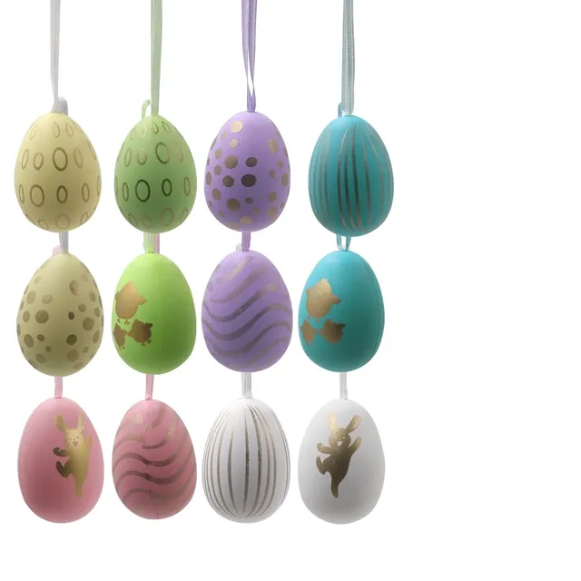 Set of 12 color plastic Easter eggs for hanging