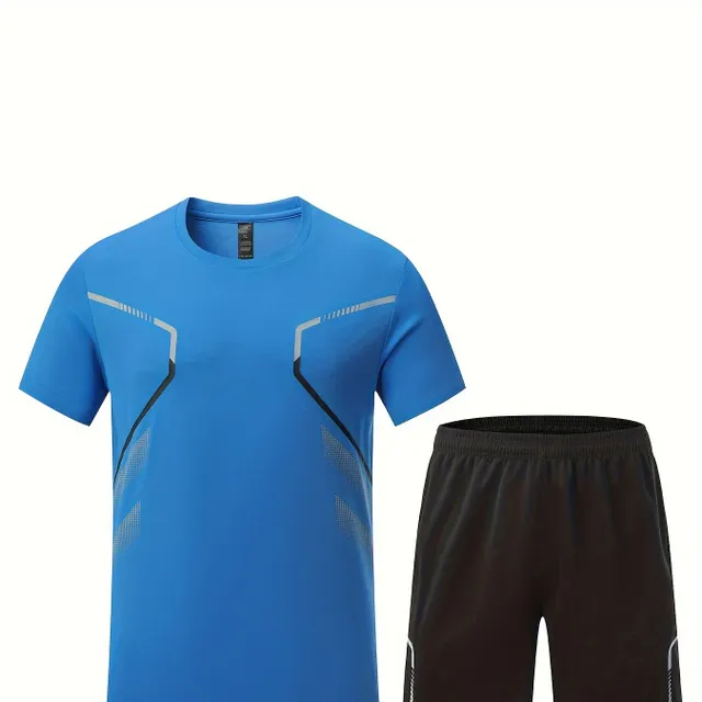 Men's two-piece summer set - T-shirt with short sleeve and round neckline + shorts - trendy holiday and exercise clothes