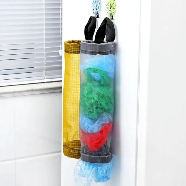 Holder for plastic bags on the wall - magazine and organizer for food bags and trash in the kitchen