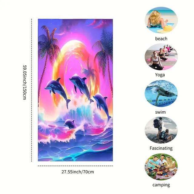 Beach towel with dolphin - extra large, absorbent, 3 sizes