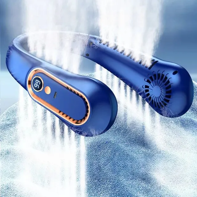 Portable flip-flop-free neck fan with digital display and USB charging