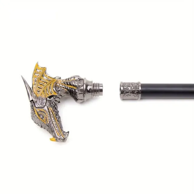 Luxusní vycházková hůl s hlavou draka v barvě zlata a černé: Elegantní doplněk pro pány a originální dárek