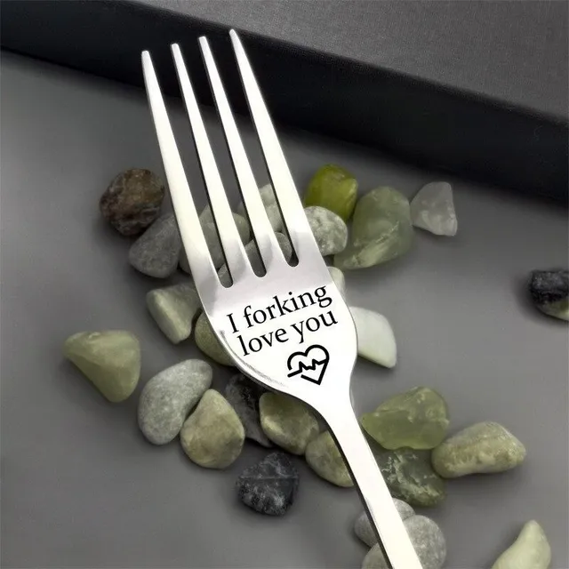 Stainless steel fork with inscription