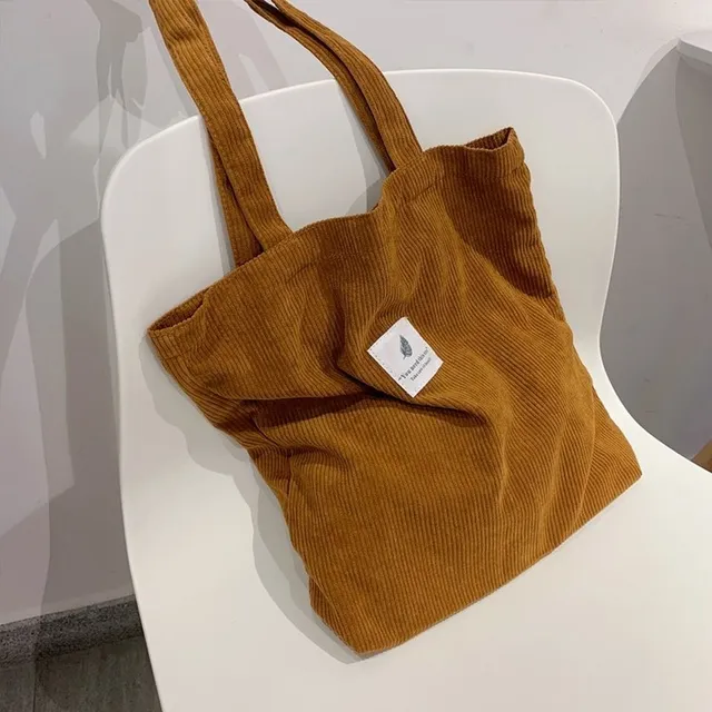 Jednobarevná moderní žebrovaná látková taška na nákupy z manšestrového materiálu