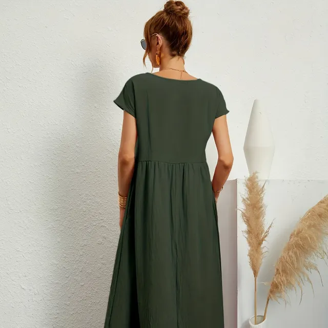 Unicolor sukienka z kieszeniami i okrągłą szyją 