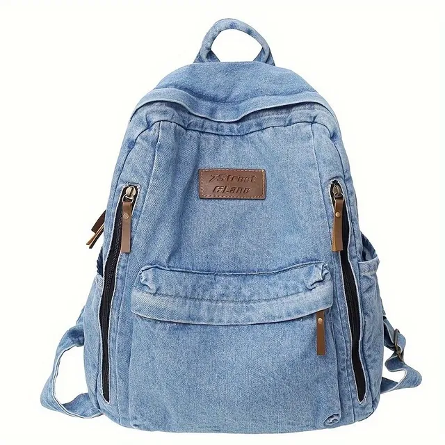 Bag with letter patches and denim design