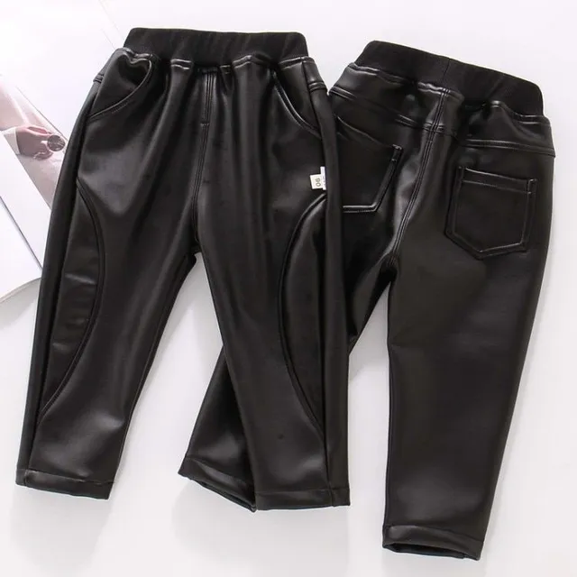 Children's leather pants with drawstring