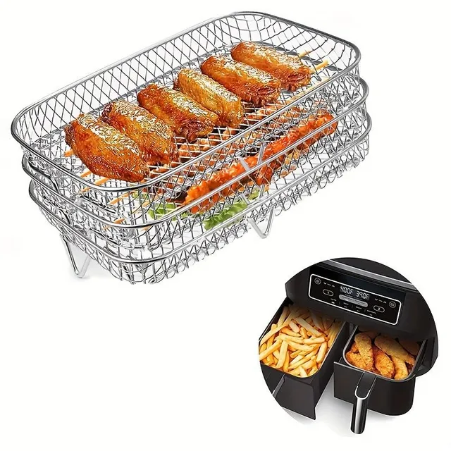 3patrový stojan do AirFryer pro Ninja - Nerezový rošt na pečení, sušení a grilování