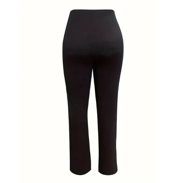 Elegant high-waisted trousers - elasticated waist, slightly stretchy, straight legs, with pockets