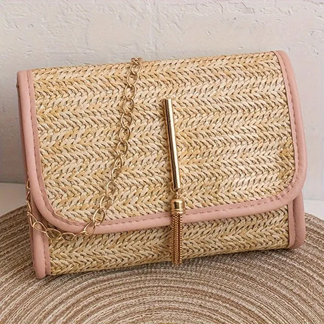 Sac à bandoulière tendance avec franges et motif tissé en herbe - accessoire de mode pour le shopping et les rendez-vous