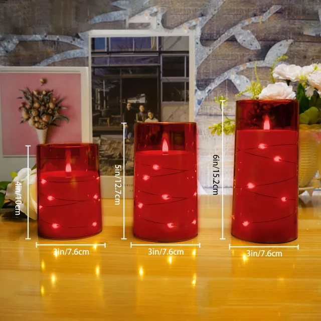 Świeca bezpieczeństwa LED z płomieniami 3D i szklanym korpus