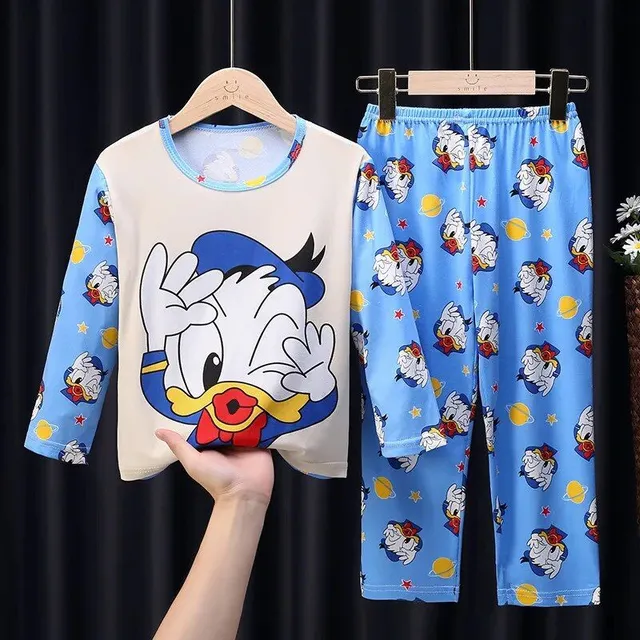 Girls' pajamas with cartoon pattern, round neckline and long sleeve