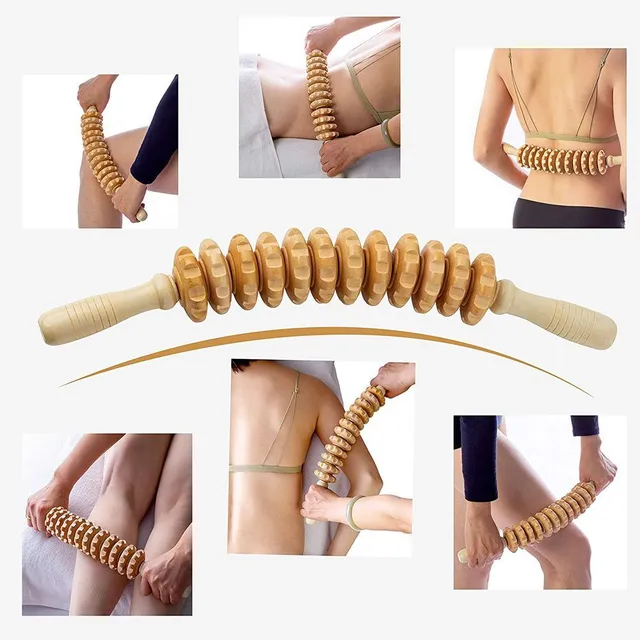 Drewniana rolka do masażu, dłoń na cellulit i punkty
