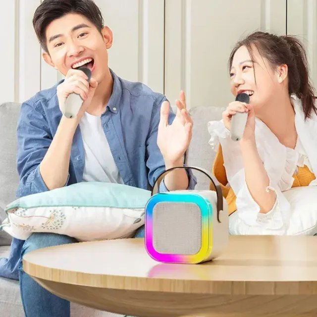 Mini set de karaoké Bluetooth avec éclairage LED - Haut-parleur avec deux microphones