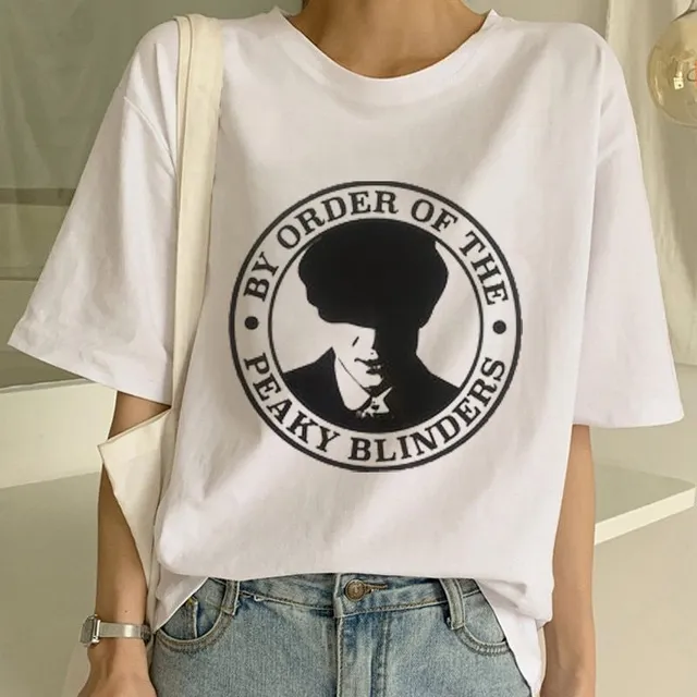 Tricou oversize pentru femei cu mânecă scurtă și imprimeu Peaky Blinders