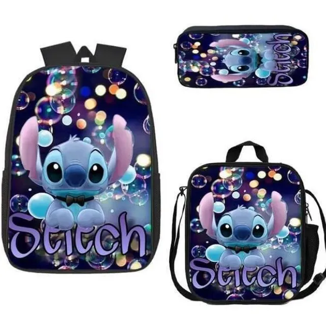 Set pentru copii cu 3 piese școlare cu motivele personajelor animate preferate Lilo și Stitch Rucsac / Geantă peste umăr / Penar