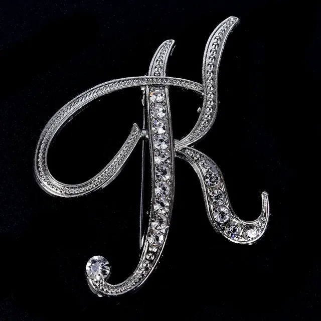 Luxurious women's brooch clip with English letter A-Z made of crystals and rhinestones