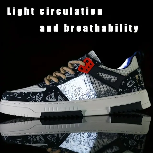 Men's trendy skateboard shoes with graffiti pattern, wear-resistant and slip-resistant, for young