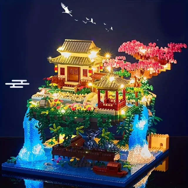 Stavebnice Čínská architektura 3320 dílků - Třešňový květ, model s LED podsvícením